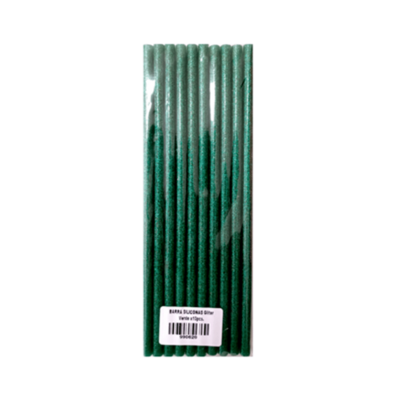 Silicona Barra Glitter 7,2mm.x 20cm. X 10 Verde (990620)