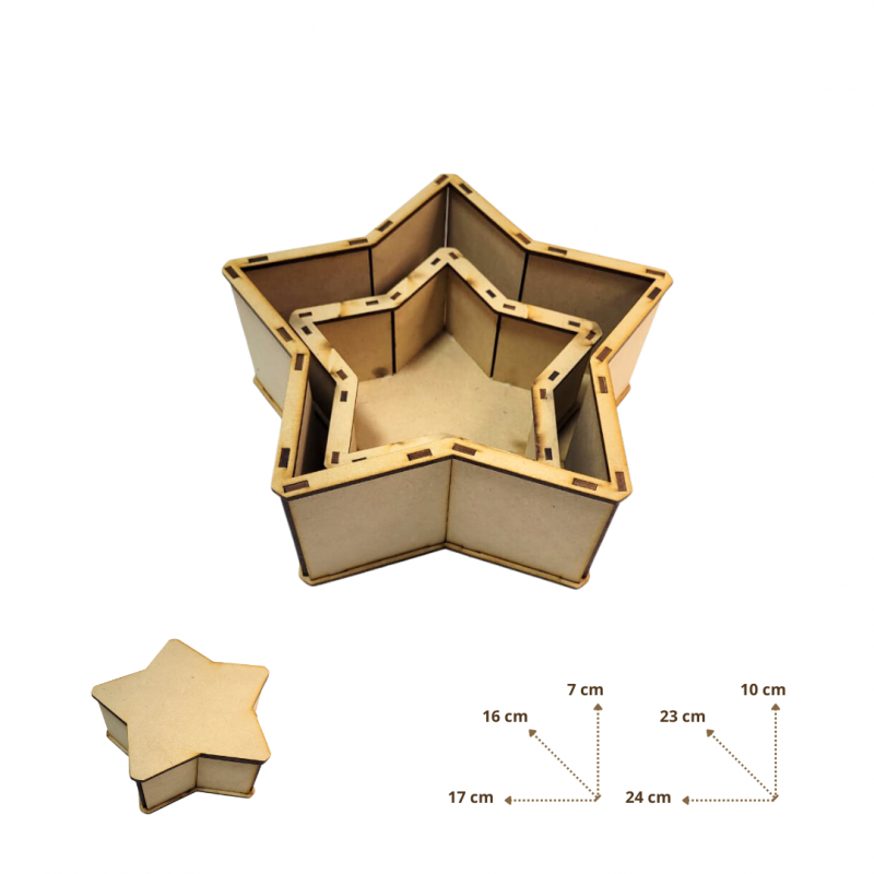 Mdf Combo Caja Estrella X 2 (17x16x7cm. Y 24x23x10cm.)